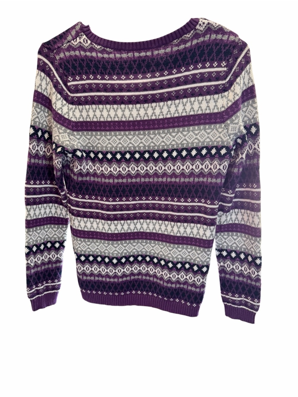 croft & barrow Purple Fair Isle V-Neck Sweater with Gray and White Accents - Picture 6 of 6